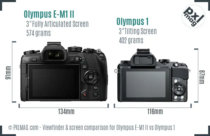 Olympus E-M1 II vs Olympus 1 Screen and Viewfinder comparison