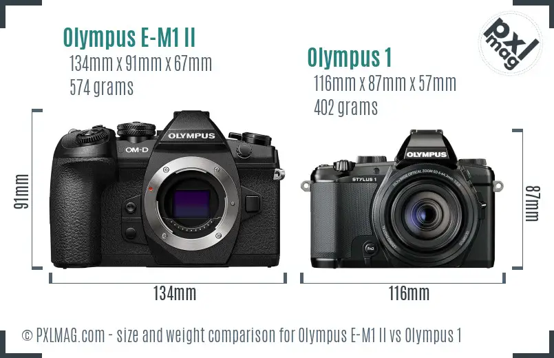 Olympus E-M1 II vs Olympus 1 size comparison