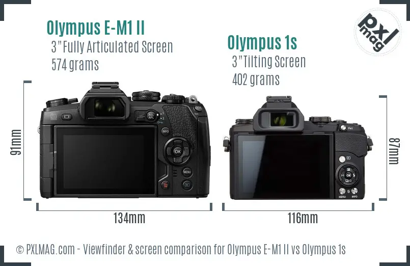Olympus E-M1 II vs Olympus 1s Screen and Viewfinder comparison
