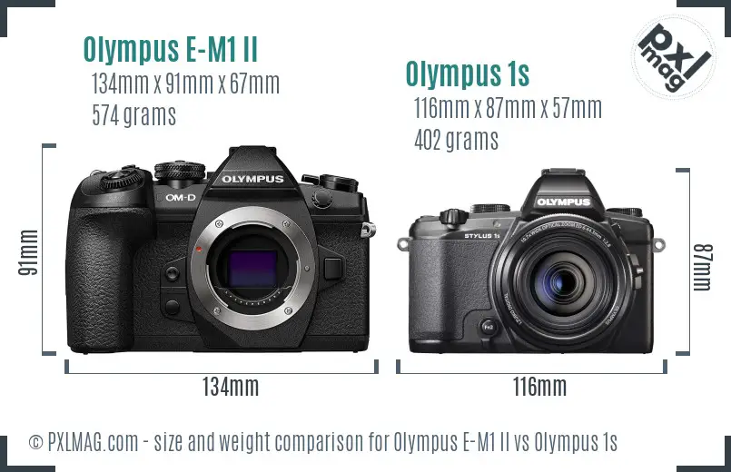 Olympus E-M1 II vs Olympus 1s size comparison