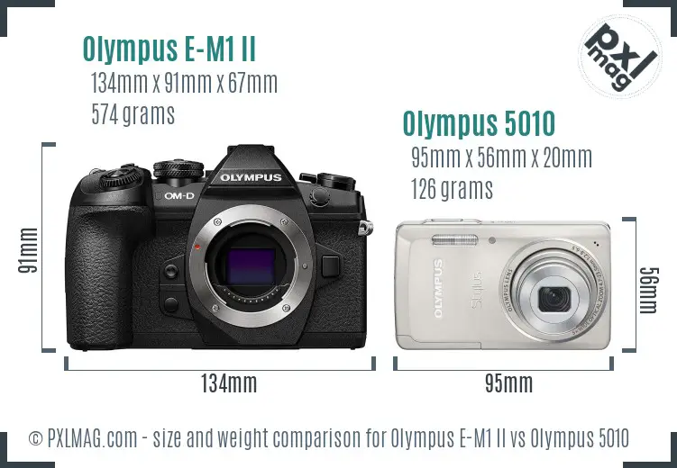 Olympus E-M1 II vs Olympus 5010 size comparison
