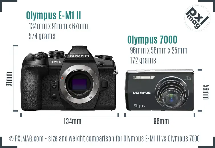 Olympus E-M1 II vs Olympus 7000 size comparison
