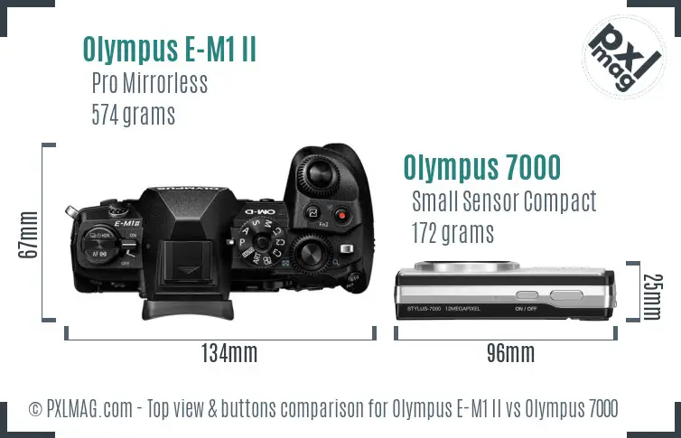 Olympus E-M1 II vs Olympus 7000 top view buttons comparison