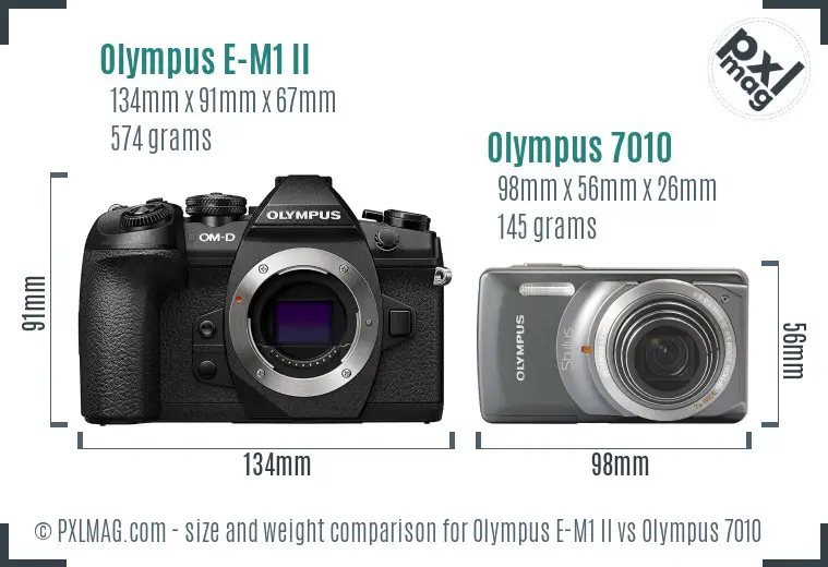 Olympus E-M1 II vs Olympus 7010 size comparison