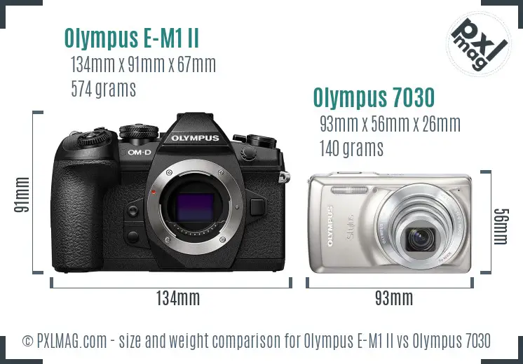 Olympus E-M1 II vs Olympus 7030 size comparison