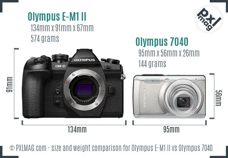 Olympus E-M1 II vs Olympus 7040 size comparison