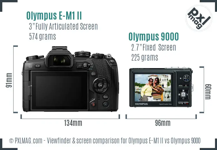 Olympus E-M1 II vs Olympus 9000 Screen and Viewfinder comparison