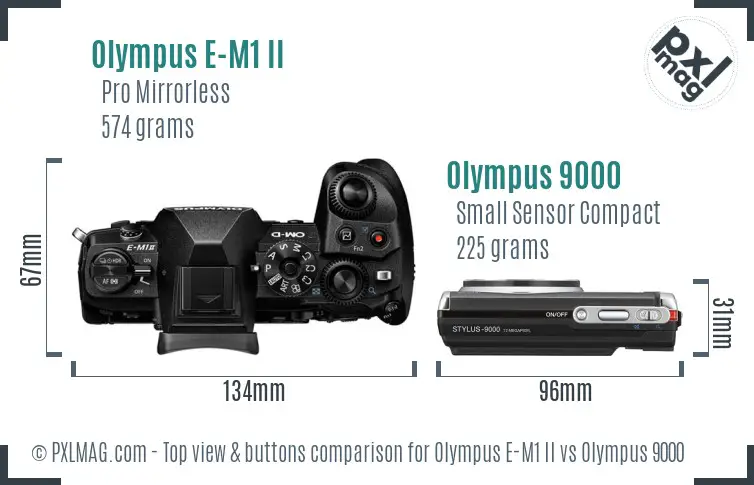 Olympus E-M1 II vs Olympus 9000 top view buttons comparison