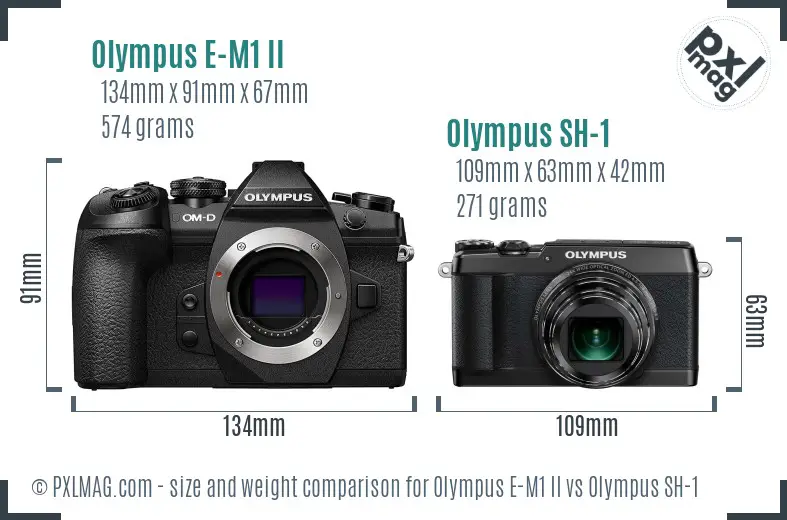 Olympus E-M1 II vs Olympus SH-1 size comparison