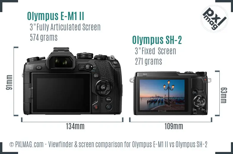 Olympus E-M1 II vs Olympus SH-2 Screen and Viewfinder comparison