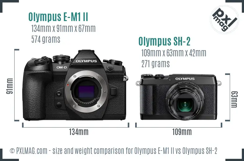 Olympus E-M1 II vs Olympus SH-2 size comparison