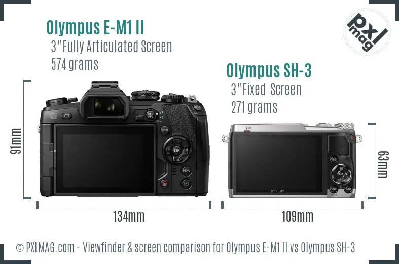 Olympus E-M1 II vs Olympus SH-3 Screen and Viewfinder comparison