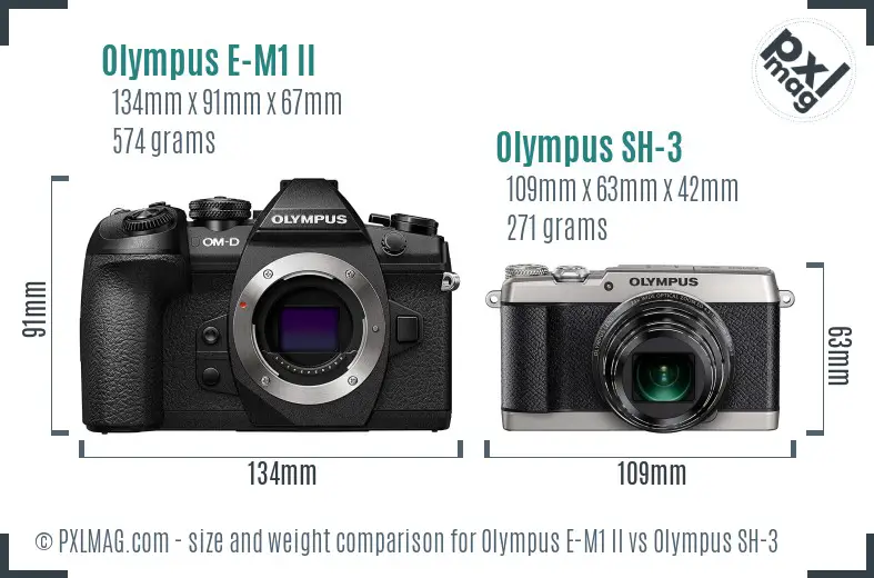 Olympus E-M1 II vs Olympus SH-3 size comparison