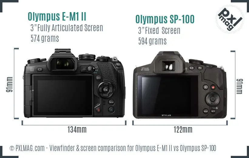 Olympus E-M1 II vs Olympus SP-100 Screen and Viewfinder comparison