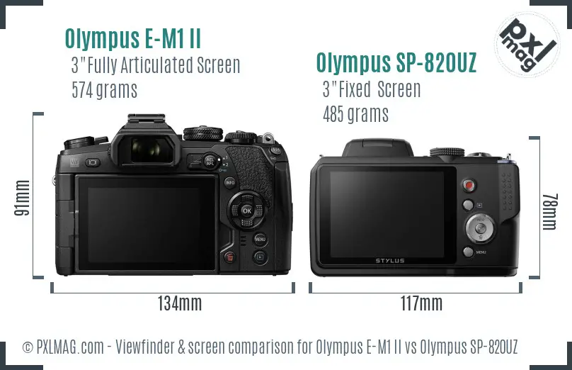 Olympus E-M1 II vs Olympus SP-820UZ Screen and Viewfinder comparison
