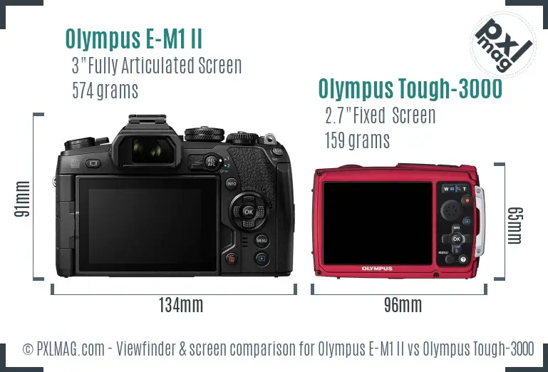 Olympus E-M1 II vs Olympus Tough-3000 Screen and Viewfinder comparison
