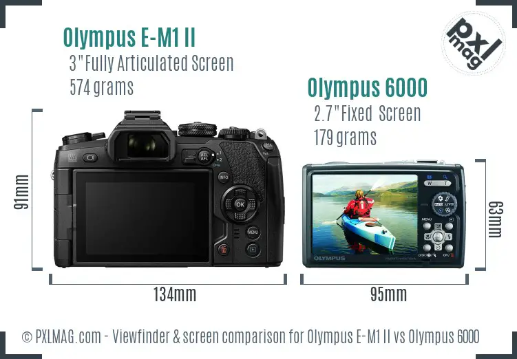 Olympus E-M1 II vs Olympus 6000 Screen and Viewfinder comparison