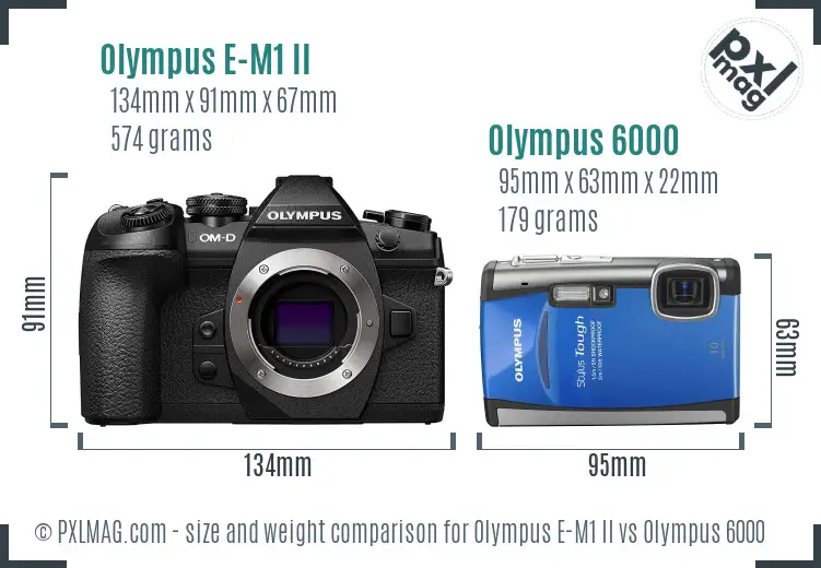 Olympus E-M1 II vs Olympus 6000 size comparison
