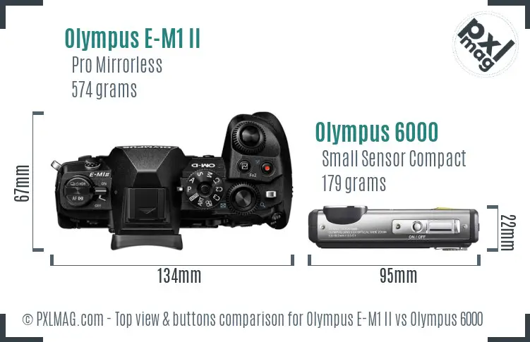 Olympus E-M1 II vs Olympus 6000 top view buttons comparison