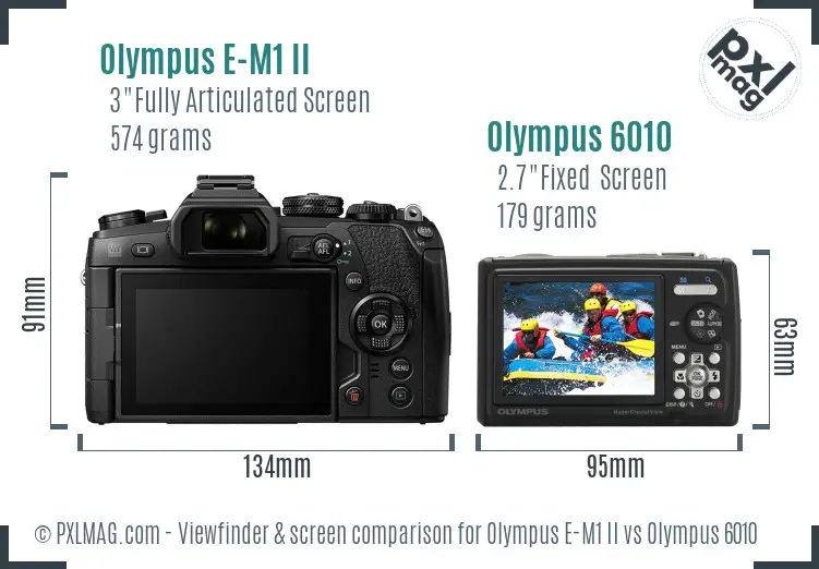 Olympus E-M1 II vs Olympus 6010 Screen and Viewfinder comparison