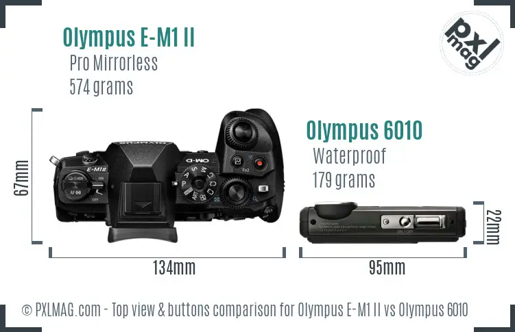 Olympus E-M1 II vs Olympus 6010 top view buttons comparison