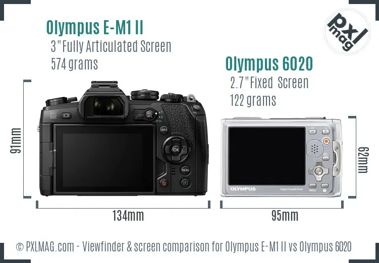 Olympus E-M1 II vs Olympus 6020 Screen and Viewfinder comparison