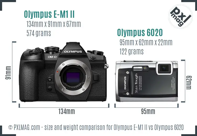 Olympus E-M1 II vs Olympus 6020 size comparison