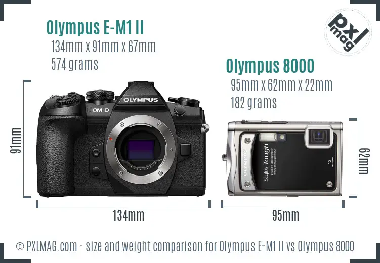 Olympus E-M1 II vs Olympus 8000 size comparison