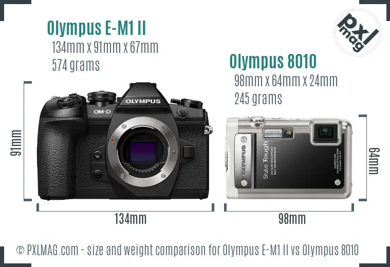 Olympus E-M1 II vs Olympus 8010 size comparison