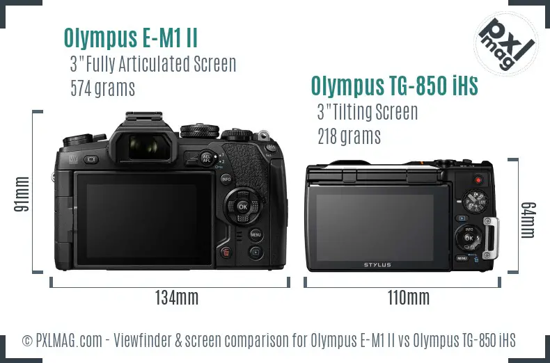 Olympus E-M1 II vs Olympus TG-850 iHS Screen and Viewfinder comparison