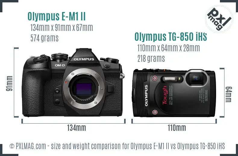 Olympus E-M1 II vs Olympus TG-850 iHS size comparison