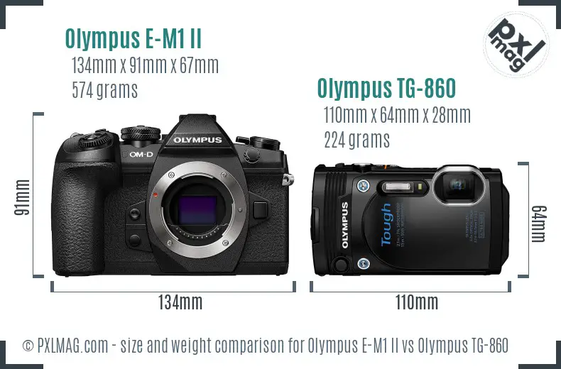 Olympus E-M1 II vs Olympus TG-860 size comparison