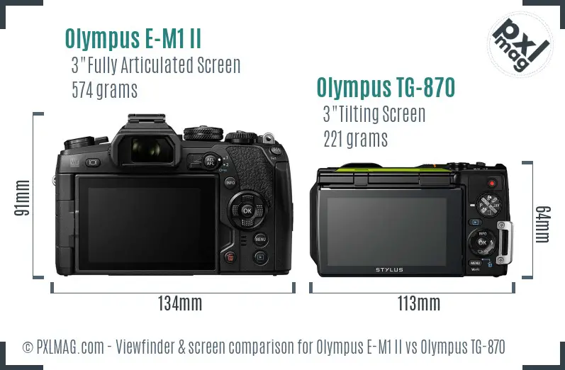 Olympus E-M1 II vs Olympus TG-870 Screen and Viewfinder comparison
