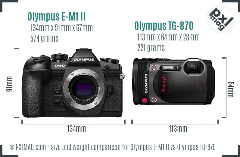 Olympus E-M1 II vs Olympus TG-870 size comparison