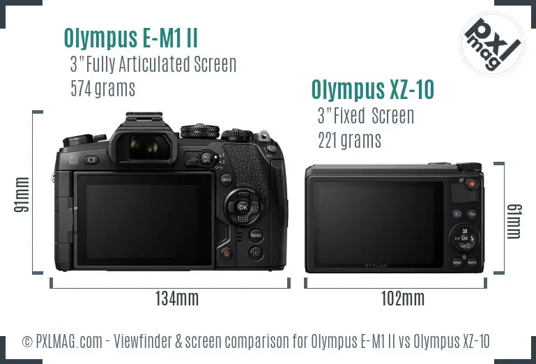 Olympus E-M1 II vs Olympus XZ-10 Screen and Viewfinder comparison