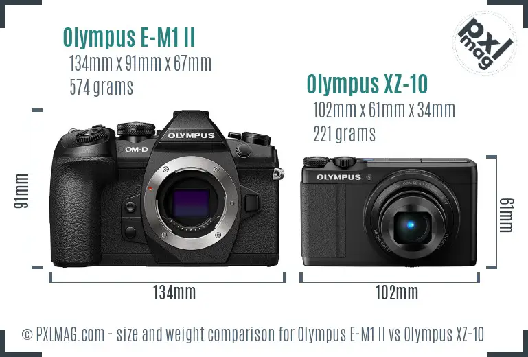 Olympus E-M1 II vs Olympus XZ-10 size comparison