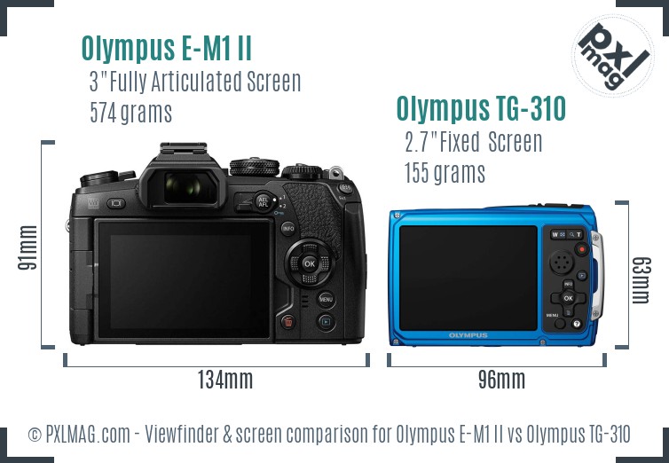Olympus E-M1 II vs Olympus TG-310 Screen and Viewfinder comparison