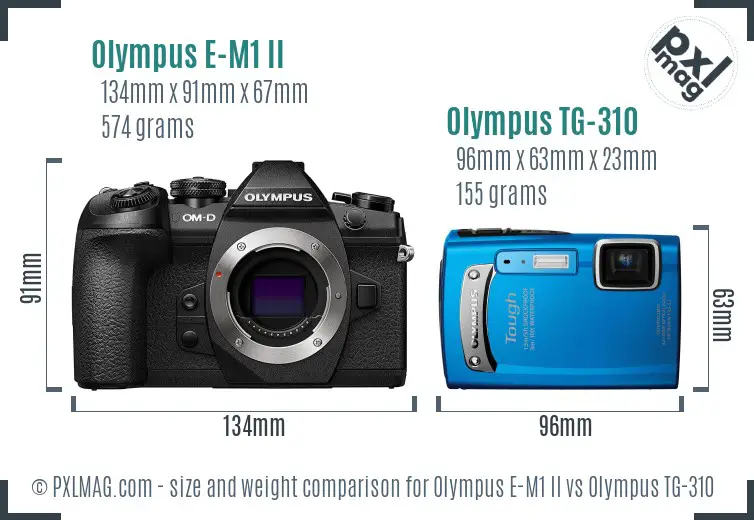 Olympus E-M1 II vs Olympus TG-310 size comparison