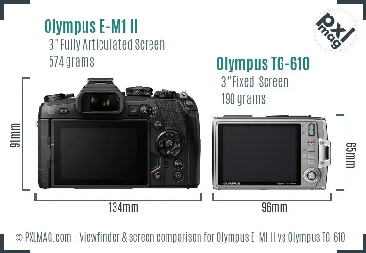 Olympus E-M1 II vs Olympus TG-610 Screen and Viewfinder comparison