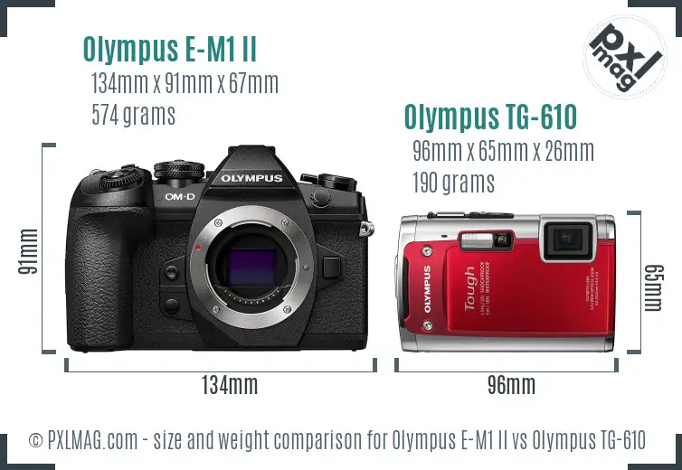 Olympus E-M1 II vs Olympus TG-610 size comparison