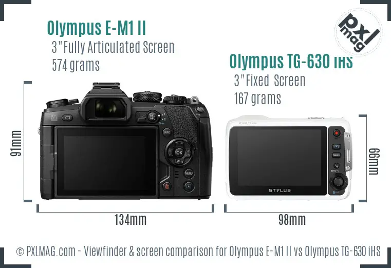 Olympus E-M1 II vs Olympus TG-630 iHS Screen and Viewfinder comparison