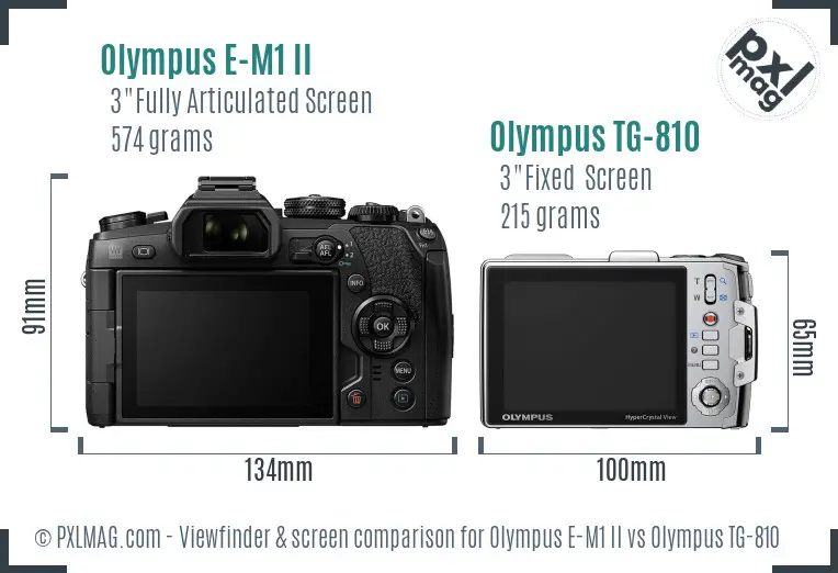Olympus E-M1 II vs Olympus TG-810 Screen and Viewfinder comparison