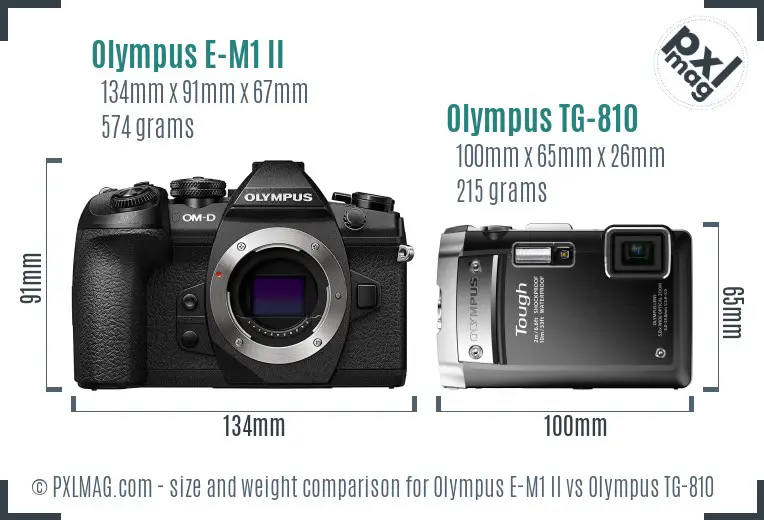 Olympus E-M1 II vs Olympus TG-810 size comparison
