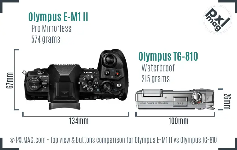 Olympus E-M1 II vs Olympus TG-810 top view buttons comparison
