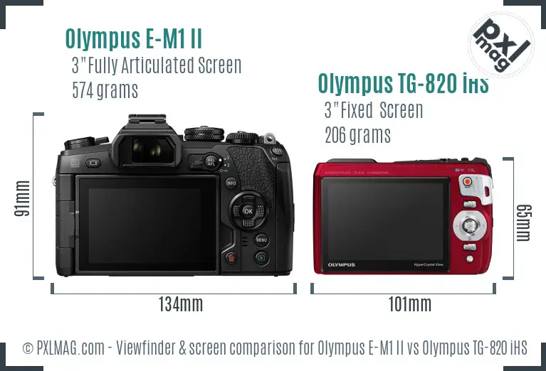Olympus E-M1 II vs Olympus TG-820 iHS Screen and Viewfinder comparison