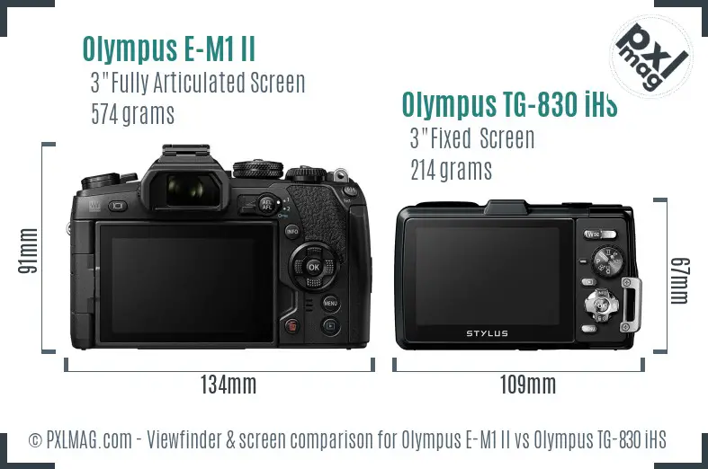 Olympus E-M1 II vs Olympus TG-830 iHS Screen and Viewfinder comparison