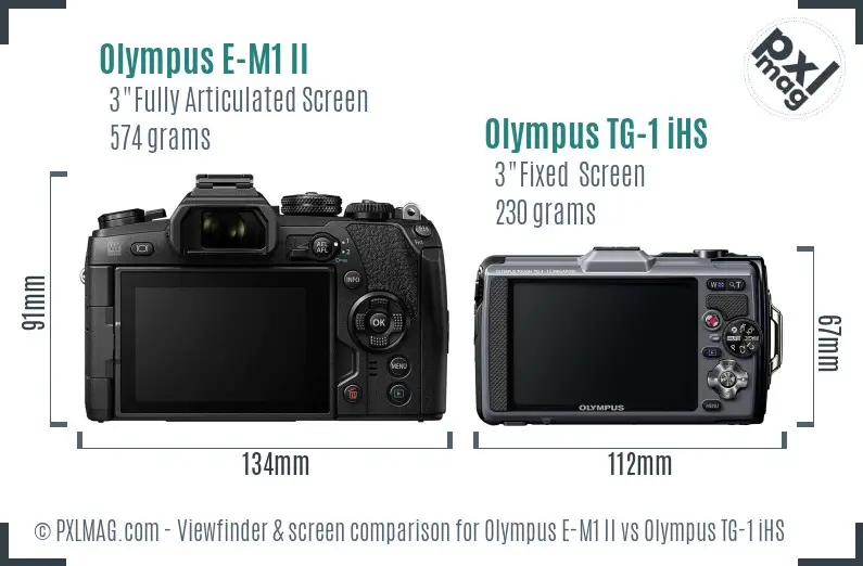 Olympus E-M1 II vs Olympus TG-1 iHS Screen and Viewfinder comparison