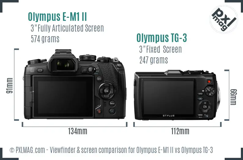 Olympus E-M1 II vs Olympus TG-3 Screen and Viewfinder comparison