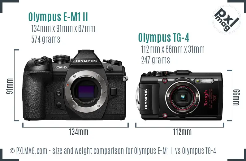 Olympus E-M1 II vs Olympus TG-4 size comparison