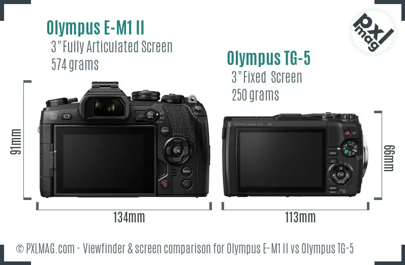 Olympus E-M1 II vs Olympus TG-5 Screen and Viewfinder comparison